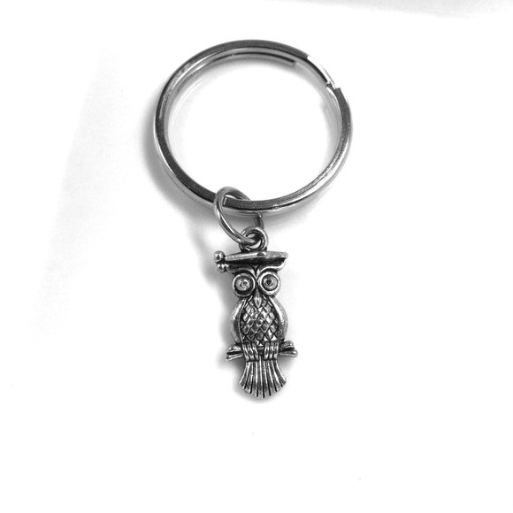 Miniature Adorable Graduation Owl with a cap Charm Gift Keyring Keychain - Picture 4 of 4